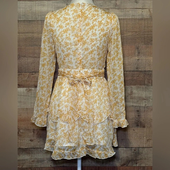 🌻 The Vintage Shop Yellow Tiered Ruffle Chiffon Floral Long Sleeve Mini size M - Picture 3 of 10